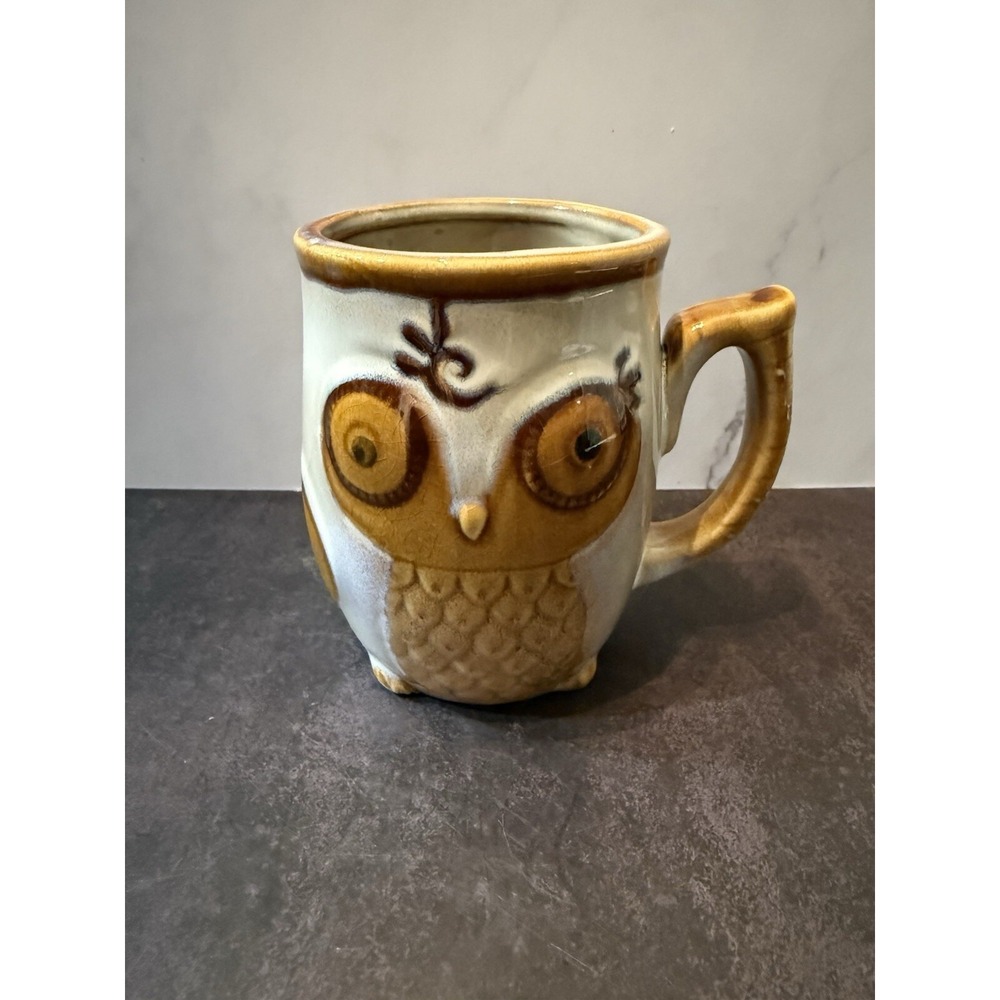 Vintage Gibson Owl Mug Ceramic Tan Brown